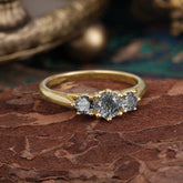 Round Cut 6 Prong Black Rutilated Quartz Engagement Ring Classic Three Stone Bridal Ring